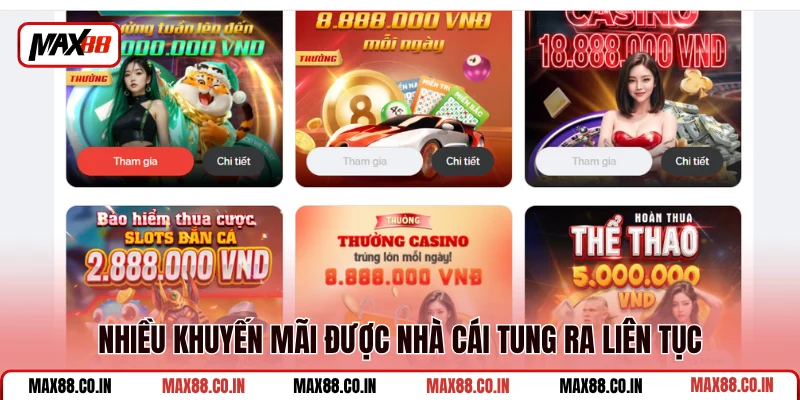Khuyến Mãi MAX88 3 Nhiều khuyến mãi được nhà cái tung ra liên tục
