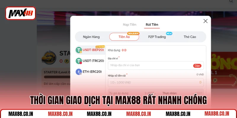 Rút Tiền MAX88 1 Thời gian giao dịch tại MAX88 rất nhanh chóng