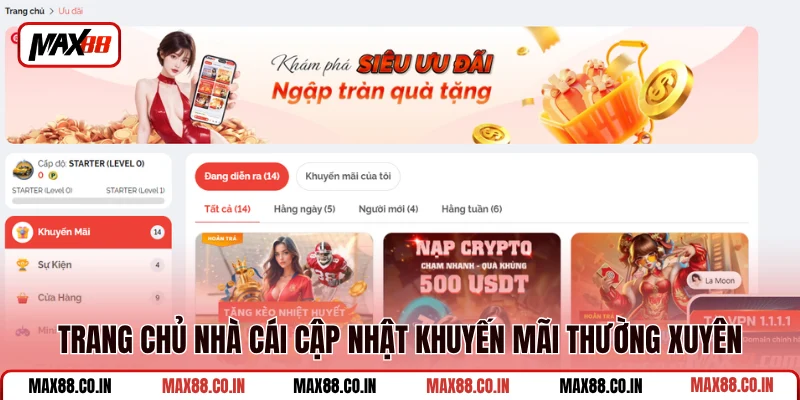 Khuyến Mãi MAX88 1 Trang chủ nhà cái cập nhật khuyến mãi thường xuyên